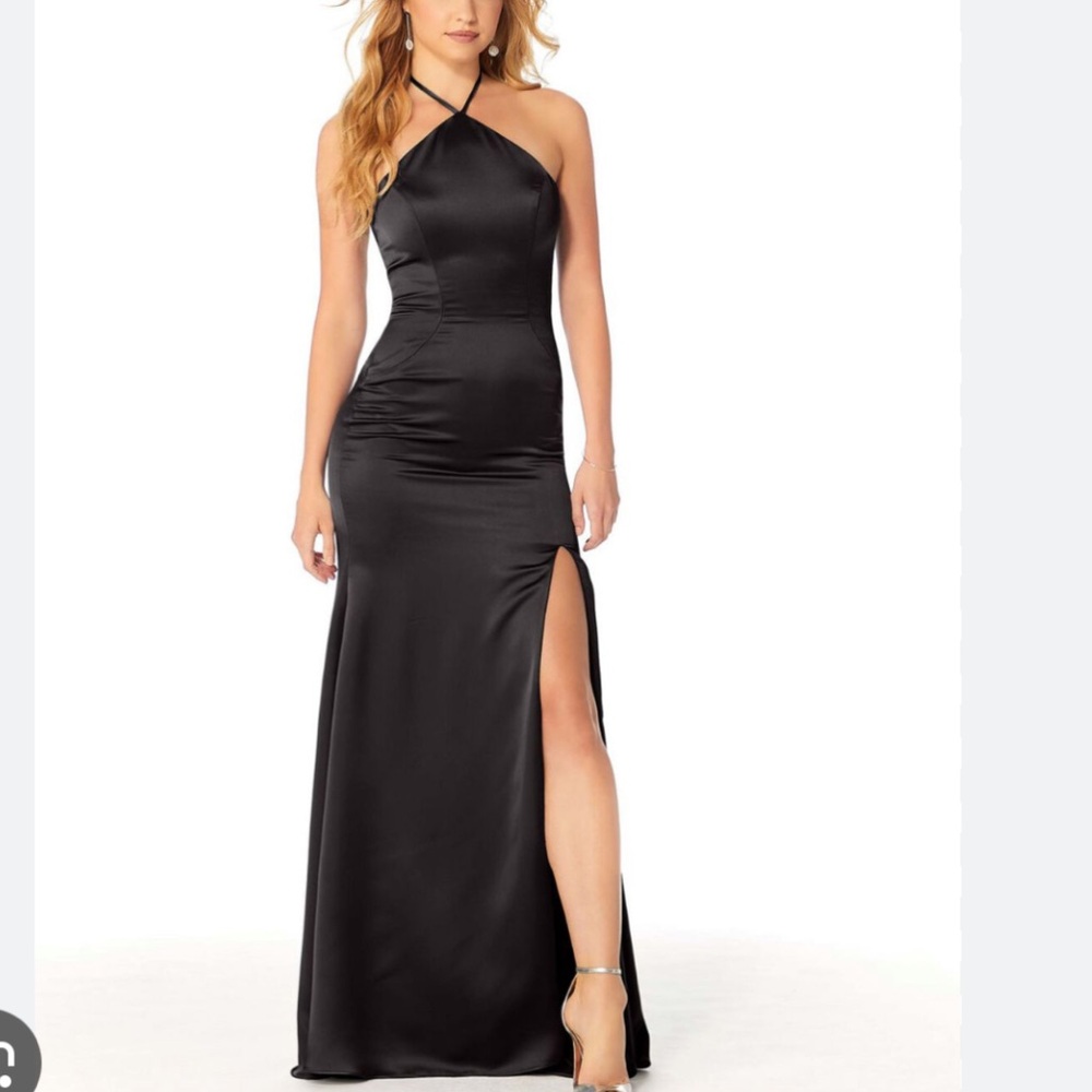 Mori Lee Black Tie Halter Front Slit Dress NWT